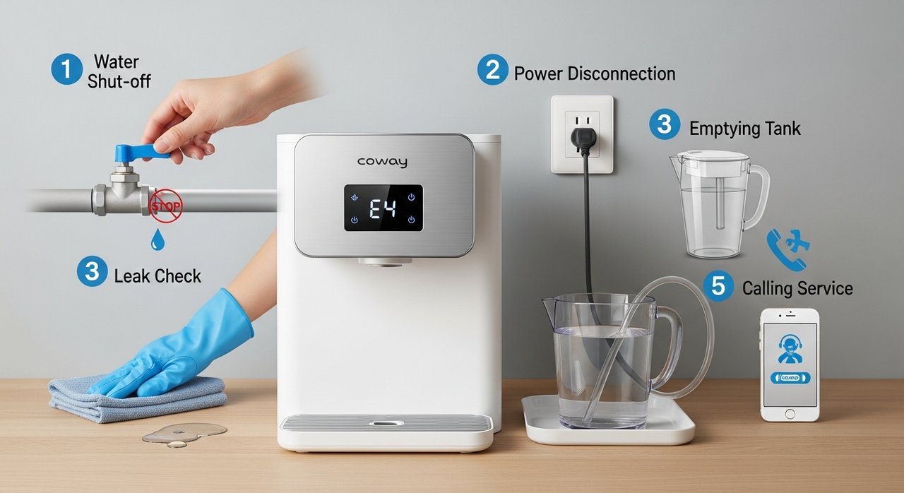 코웨이 정수기 에러코드 E4 누수 감지 시 대처법 5가지